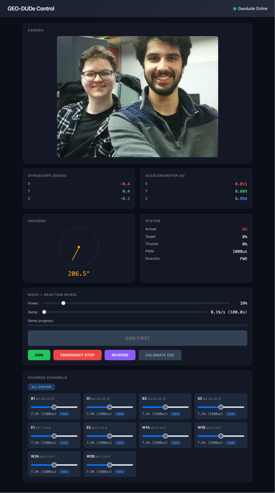 GEO-DUDe mission control UI