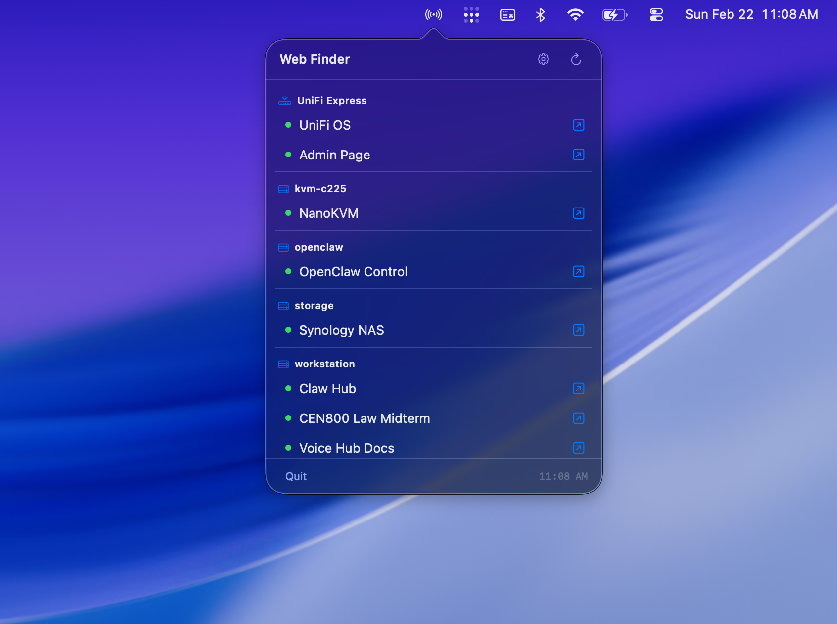 Web Finder menubar app